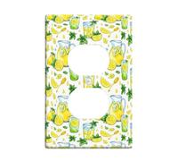 Lemon Duplex Outlet Covers Wall Plate, Summer Fresh Pitcher Mint Summer Yellow Plastic Standard Size Double Power Outlet Cover Plate for Bedroom Bathroom Kitchen Entrance Decor