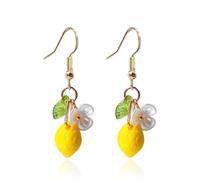 Lemon Earrings for Women Green Lemon Flower Earrings Fruit Earring Hangle Halloween Lemon Costume Outfits Lemon Accessories Jewellery Gifts, Metal, No Gemstone