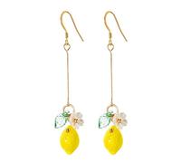 Lemon Earrings for Women Resin Green Leaf Flower Earring Yellow Lemon Dangle Drop Earrings Asymmetric Fruit Earring Party Role Play Fashion Jewelry Accessories, Large, Metal, No Gemstone