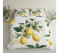 Lemon Emperor Duvet Cover Sets, Tropical Fruit Lemon Bedding Sets Double-Sided Printing, Soft Microfiber Quilt Cover With Zip Fastening + 2 Pillowcase, 290x235 M&-101