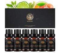 Lemon Essential Oil Set for Diffuser, Orange Essential Oils Set for Massage, 6x10ml Aromatherapy Lemongrass Oils Set - Grapefruit, Bergamot, Neroli Oils for Home