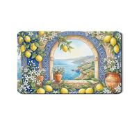 Lemon Floral Dish Drying Mats for Kitchen Counter, Yellow Floral Absorbent Rubber Dish Drainer Mat, Spring Coastal Design Drying Pad for Coffee Bar Protector 12x20 Inch