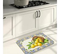 Lemon Floral Kitchen Mats for Floor, Vintage Mediterranean Soft Mat, Spring Cushioned Comfort Washable Decor Rugs for Kitchen Sinks Laundryroom Bathroom 16x24 Inch
