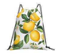 Lemon Floral Leaves Drawstring Bag Sport Sack Fruit Flower Drawstring Gym Bag for Kids Adults Water-Resistant Swimming String Backpack for Fitness Running Yoga Travel
