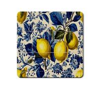 Lemon Floral Washer Dryer Top Protector Mat, Blue Vintage Floral Washing Machine Top Cover, Summer Rubber Anti-slip Waterproof Washer And Dryer Mats for Laundry Room 24x24 Inch