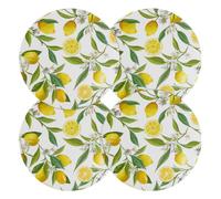 Lemon Flower Round Placemats Set of 4, Yellow Fruit Polyester Non-Slip Table Mats Washable Placemat Decoration for Kitchen Dining Table