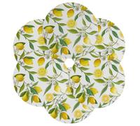 Lemon Flower Round Placemats Set of 6, Yellow Fruit Polyester Non-Slip Table Mats Washable Placemat Decoration for Kitchen Dining Table