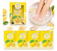 Lemon Foot Soak Set, 4 in 1 Pedicure Kit for Feet with Salt Scrub, Kaolin Mud Mask & Lotion, Home Foot Spa Sachets with Sodium Hyaluronate for Dry Rough Heels, Toes, Women Men