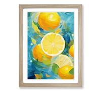 Lemon Fruit Abstract Framed Wall Art Print, Ready to Hang Picture for Living Room Bedroom Home Office, Oak A2 (48 x 66 cm)