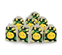 Lemon Fruit Bunches Pocket Cotton And Hemp with Drawstring 8 Pieces Reusable Gift Bags Jewelry Pouch for Wedding DIY Craft Party (4.9 X 6.7 Inch)