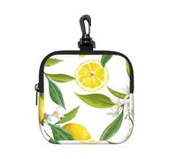 Lemon Fruit Florals, Square Zipper Storage Bag, Neoprene Coin Purse, Small Wallets, Change Pouch, Change Purse