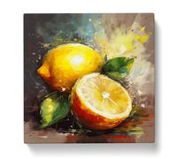 Lemon Fruit Gestural Art Canvas Print | Gallery Wrapped 30mm Frame Wall Art | 20x20 inches | Ready to Hang | Eclectic Still Life Picture | Living Room Bedroom Lounge Office