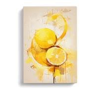 Lemon Fruit Gestural Art Canvas Print | Gallery Wrapped 30mm Frame Wall Art | 30x20 inches | Ready to Hang | Eclectic Still Life Picture | Living Room Bedroom Lounge Office