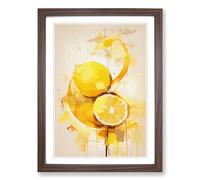 Lemon Fruit Gestural Framed Print | A2 Walnut Framed Wall Art | Ready to Hang | Eclectic Food Picture | Living Room Bedroom Lounge Office