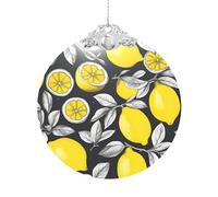 Lemon Fruit Glass Round Pendant Christmas Ornament Decor Tree Hanging Xmas Metal Buckle 3"