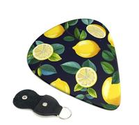 Lemon fruit Guitar Picks 6 Pack with Leather Guitar Pick Holder Keychain, Plectrum Key Fob Cases Bag, Abstract Art Plectrum for Acoustic Electric Guitar, Ukulele 0.46mm