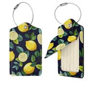 Lemon Fruit Luggage Tags for Suitcases, PU Leather Suitcase Tags Identifiers with Stainless Steel Loop, Privacy Cover ID Label with Address Card, Travel Essentials Bag Tag, Black, 1