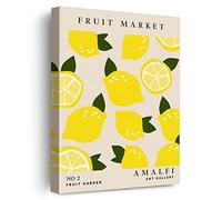 Lemon Fruit Market Canvas Poster Painting Wall Art, Modern Lemons Picture Artwork Framed Print Ready to Hang for Home Kitchen Wall Decor 12 x 15 Inch