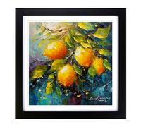 Lemon Fruit Neo-Impressionism Framed Print | 18x18 Inch Black Framed Wall Art | Ready to Hang | Impressionist Food Picture | Living Room Bedroom Lounge Office