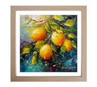 Lemon Fruit Neo-Impressionism Framed Print | 18x18 Inch Oak Framed Wall Art | Ready to Hang | Impressionist Food Picture | Living Room Bedroom Lounge Office