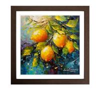 Lemon Fruit Neo-Impressionism Framed Print | 18x18 Inch Walnut Framed Wall Art | Ready to Hang | Impressionist Food Picture | Living Room Bedroom Lounge Office