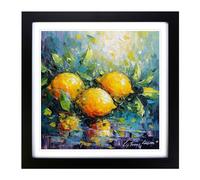 Lemon Fruit Neo-Impressionism No.1 Framed Print | 18x18 Inch Black Framed Wall Art | Ready to Hang | Impressionist Food Picture | Living Room Bedroom Lounge Office