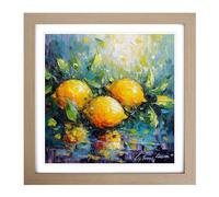 Lemon Fruit Neo-Impressionism No.1 Framed Print | 18x18 Inch Oak Framed Wall Art | Ready to Hang | Impressionist Food Picture | Living Room Bedroom Lounge Office