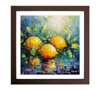 Lemon Fruit Neo-Impressionism No.1 Framed Print | 18x18 Inch Walnut Framed Wall Art | Ready to Hang | Impressionist Food Picture | Living Room Bedroom Lounge Office