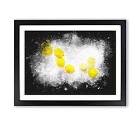 Lemon Fruit Paint Splash Modern Art Framed Wall Art Print, Ready to Hang Picture for Living Room Bedroom Home Office Décor, Black A3 (46 x 34 cm)