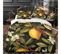 Lemon fruit pattern 3D Pattern Duvet Cover 3-Piece Ultra-Soft Microfiber Durable Botanical illustration Comforter Cover 2 Pillowcases Hidden Zipper Machine Washable Kids Teens Super king（260x220cm）