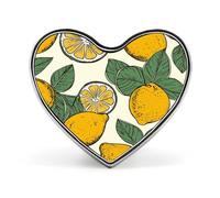 Lemon Fruit Pattern Button Pin Heart Shape Metal Lapel Pins Badges Personalized Pinback Button Badges Novelty Funny Enamel Pins Fashion Cute Heart Brooch Pin for Backpacks Jackets Bags