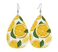 Lemon Fruit Pattern Earrings for Women Teardrop Leather Earring Double Sided Drop Dangle Earrings Lightweight Women's Ear Accessories Jewelry Fashion Birthday Gift