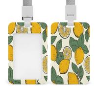 Lemon Fruit Pattern ID Badge Holder Waterproof Card Protector Push-Pull Slot Work ID Card Holder with Lanyard Personalized Detachable Card Holders for Office Corporate Use