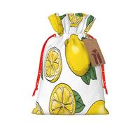 (Lemon Fruit Pattern) Large Reusable Burlap Pouches Rustic Wedding Favor Xmas Bags Drawstring Gift Sacks Bulk Party. S Size