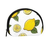 (Lemon Fruit Pattern) Mini Shell Pouch Compact Storage Bag Portable Cosmetic Bag Small Coin Purse With Zipper For Women, Black, One Size, Stylish