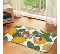 Lemon Fruit Pattern Pet Feeding Mat Absorbent Pu Leather Dog Cat Food Mats Contain Spills Protects Floors, Anti-Slip Rubber Backing Dog Bowl Mats Easy Clean Pet Placemats 40x60cm