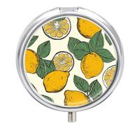 Lemon Fruit Pattern Pill Box Small Round Pill Case Portable Travel Pill Container Multi-Functional Moisture Proof Metal Medicine Pill Organizer Box for Vitamins Fish Oil
