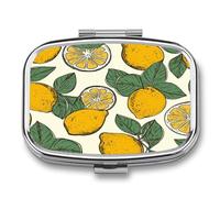 Lemon Fruit Pattern Pill Organizer with 2 Compartments Metal Square Pill Case Small Pill Box Portable Medicine Box Slim Travel Pill Container Medicine Organizer for Daily Use