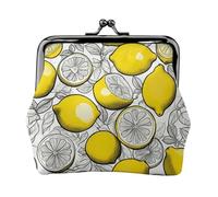 Lemon Fruit Pattern print Cute Buckle Coin Purses Vintage Pouch Kiss lock Change Purse Wallets for Women Fashion, Black, One Size, Vintage