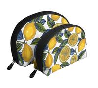 Lemon Fruit Pattern Printed Makeup Bags 2-Piece Portable Shell Travel Toiletry Bag Cosmetic Organizer Bag for Women