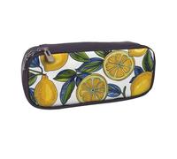 Lemon Fruit Pattern Printed Pu Leather Pencil Case Box Flip Pen Bag and Makeup Cosmetic Holder for Girls Boys School Students