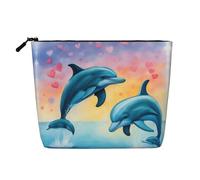 Lemon Fruit Pattern Printed Reusable Cosmetic Bag â€“ Travel Toiletry Organizer, Zipper Pouch for Makeup Accessories, Dolphins in Love, One Size