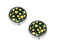 Lemon Fruit Print Pill Box, Round Pill Organizer, 3 Compartment Small Pill Case for Purse & Pocket, Portable Medicine Box, Travel Pill Case
