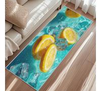 Lemon Fruit Runner Rug, Ice Cube Wave Carpet Runner, Short Pile Non-Slip Rug For Kitchen Hallway Entryway Door Entrances 50x151 cm