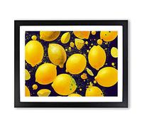 Lemon Fruit Splash Vol.1 Abstract Framed Print | A2 Black Framed Wall Art | Ready to Hang | Abstract Food Picture | Living Room Bedroom Lounge Office