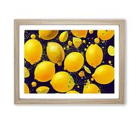 Lemon Fruit Splash Vol.1 Abstract Framed Print | A2 Oak Framed Wall Art | Ready to Hang | Abstract Food Picture | Living Room Bedroom Lounge Office