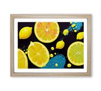 Lemon Fruit Splash Vol.2 Abstract H1022 Framed Print for Living Room Bedroom Home Office Décor, Wall Art Picture Ready to Hang, Oak A2 Frame (64 x 46 cm)