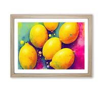 Lemon Fruit Splash Vol.3 Abstract Framed Print | A2 Oak Framed Wall Art | Ready to Hang | Abstract Food Picture | Living Room Bedroom Lounge Office