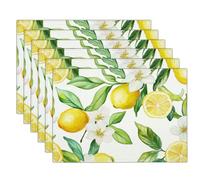 Lemon Fruit Table Mats Set of 6Watercolor Illustration Placemats for Kitchen Dinning Restaurant Place Mats for Table, 45x30cm, Green