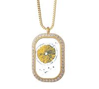 Lemon Fruit Watercolor Illustration Pattern Necklace Pendant Diamond Crystal Golden Jewelry